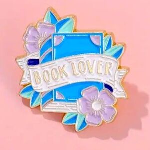 3/$25 “Book Lover” Blue Book Lavender Flowers Pin Badge Brooch